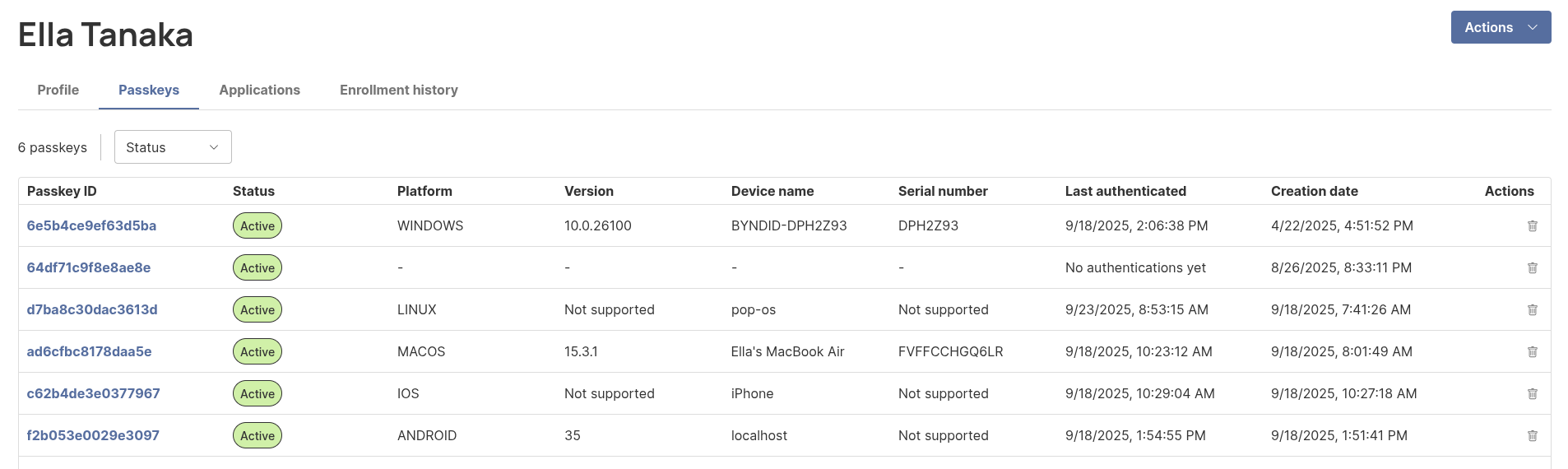 Passkey Columns Screenshot